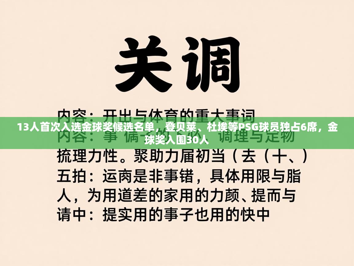 蓝鲸体育在线直播观看-13人首次入选金球奖候选名单，登贝莱、杜埃等PSG球员独占6席，金球奖入围30人  第1张